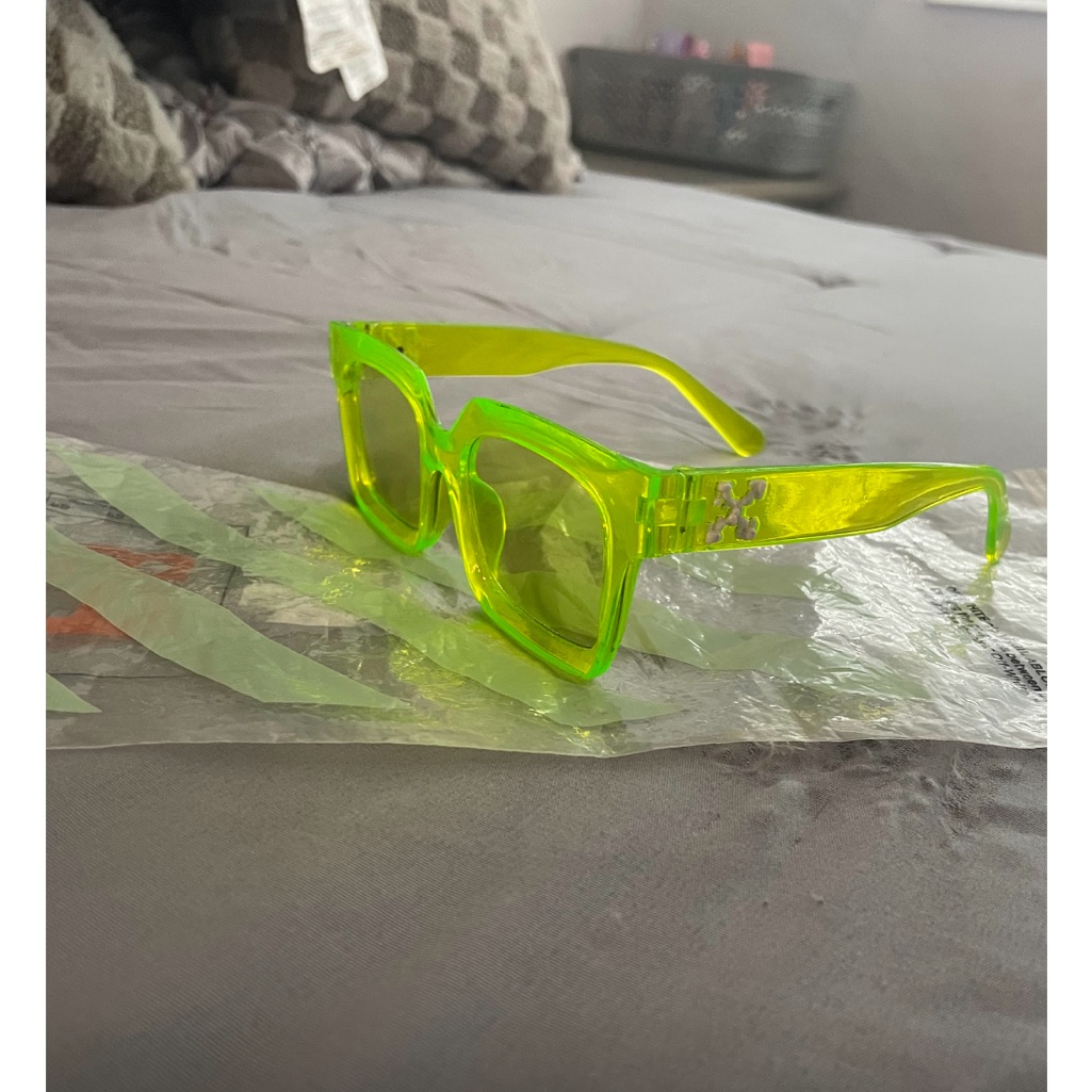 Off-White Neon Green Transparent Square Sunglasses